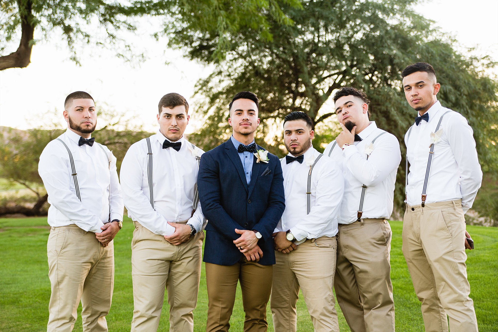Stylish boho groomsmen at Legacy Golf Resort in Phoenix, Arizona by PMA Photography