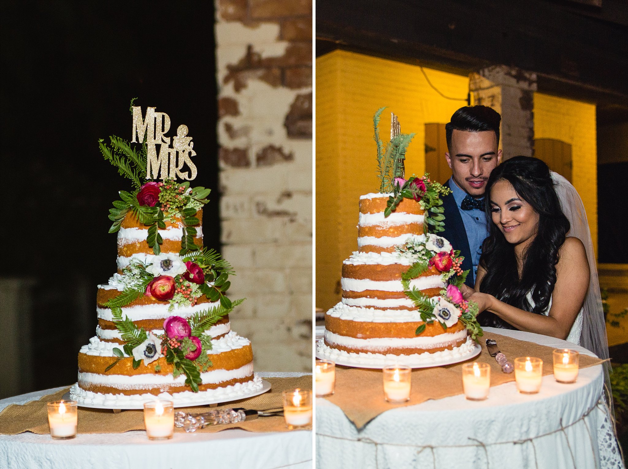 Bride and groom cut their naked cake at Legacy Golf Resort in Phoenix, Arizona by PMA Photography