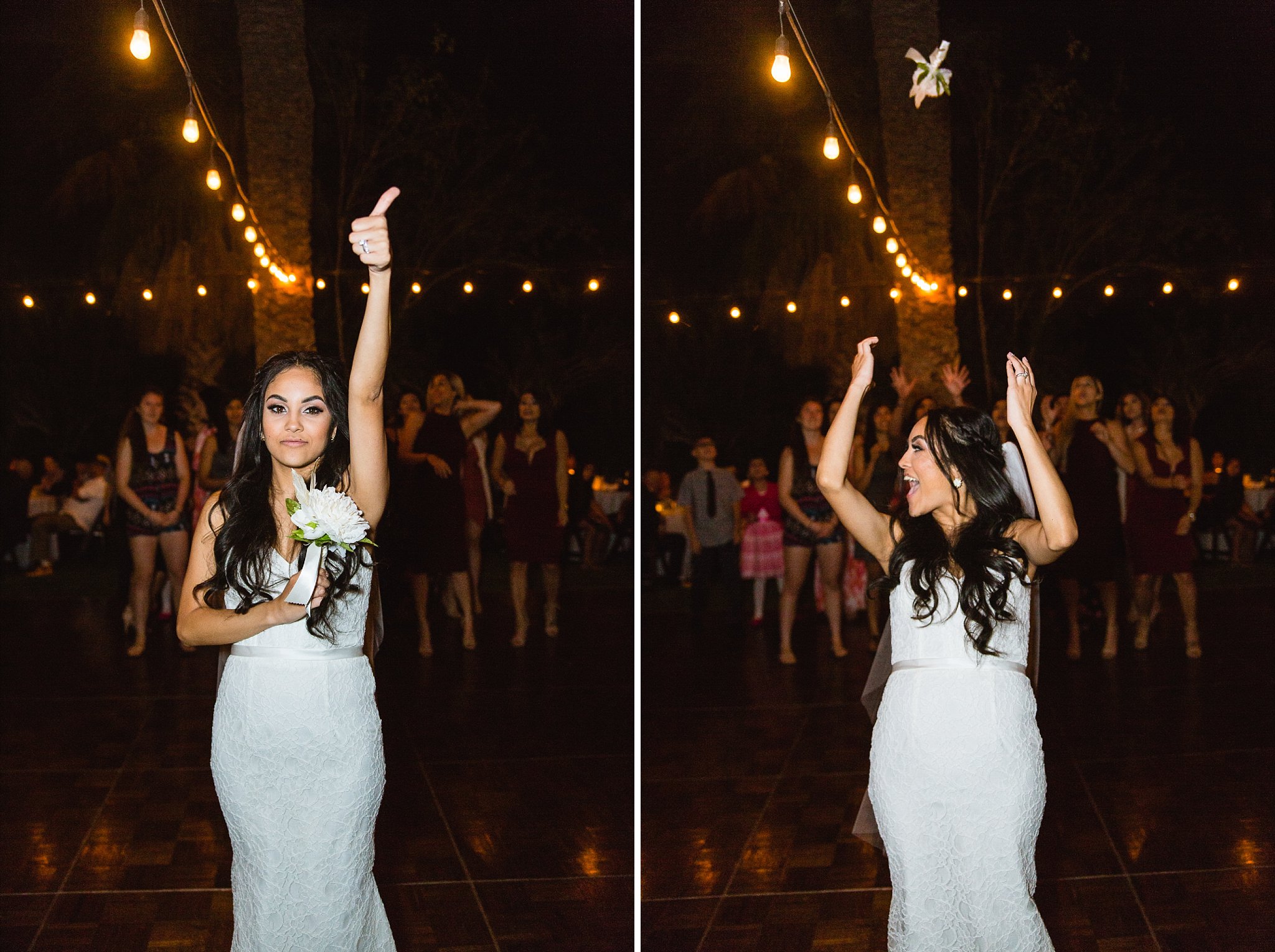 Bride tosses bouquet at Legacy Golf Resort in Phoenix, Arizona by PMA Photography