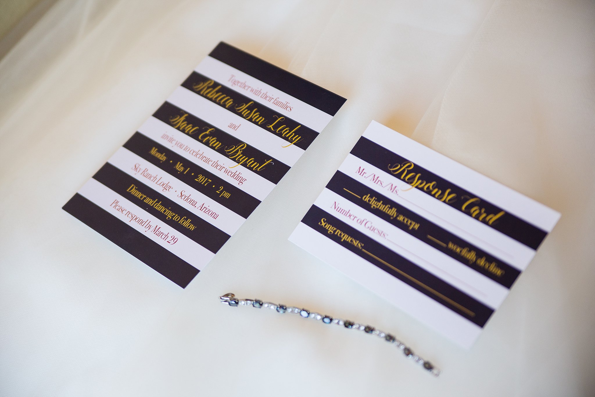 Navy and Yellow stripped wedding invitation and response card by PMA Photography.