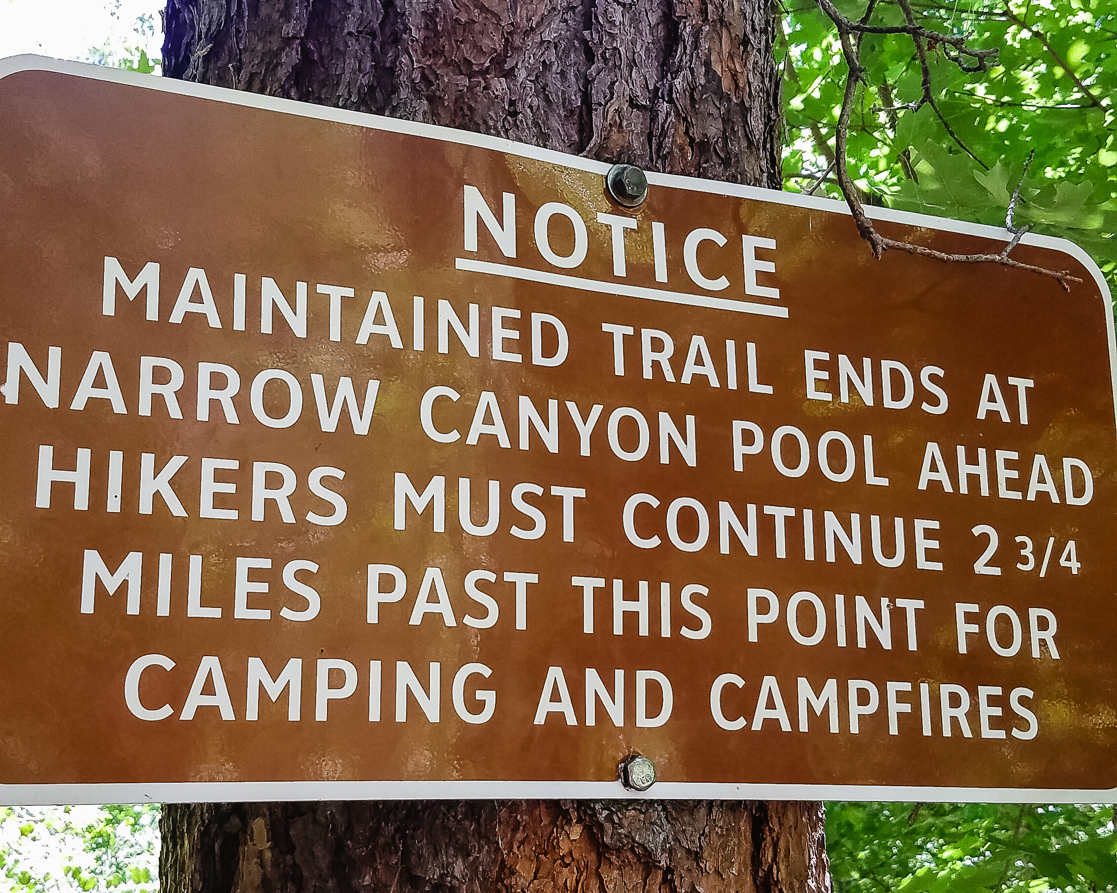 Sign at the end of Oak Creek Trail.