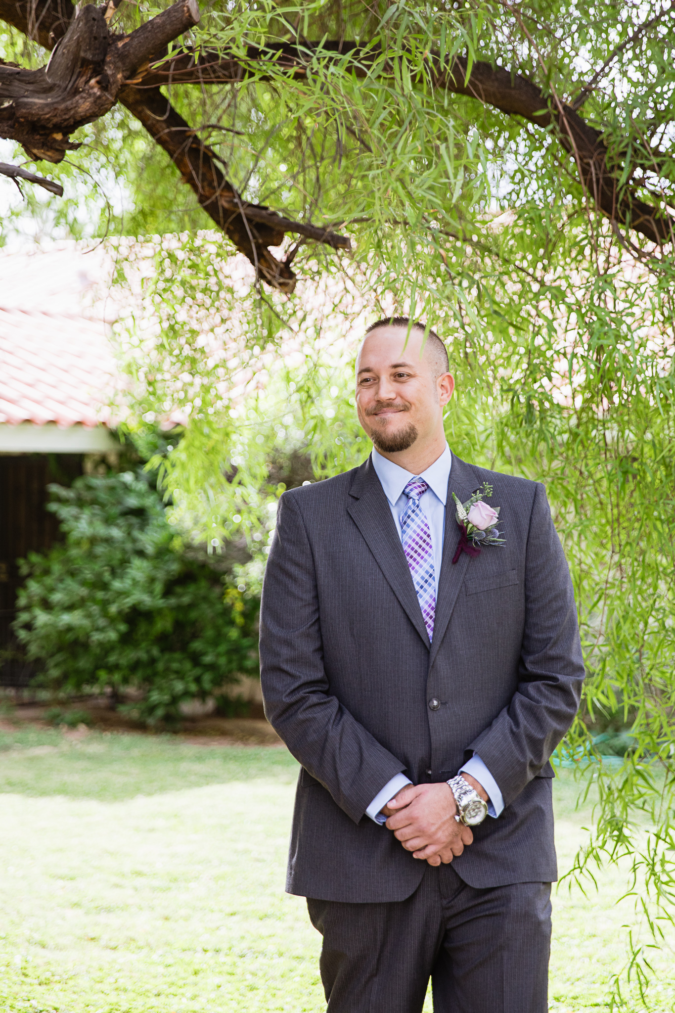 Bride and groom's first look on their wedding day by Arizona wedding photographer PMA Photography.