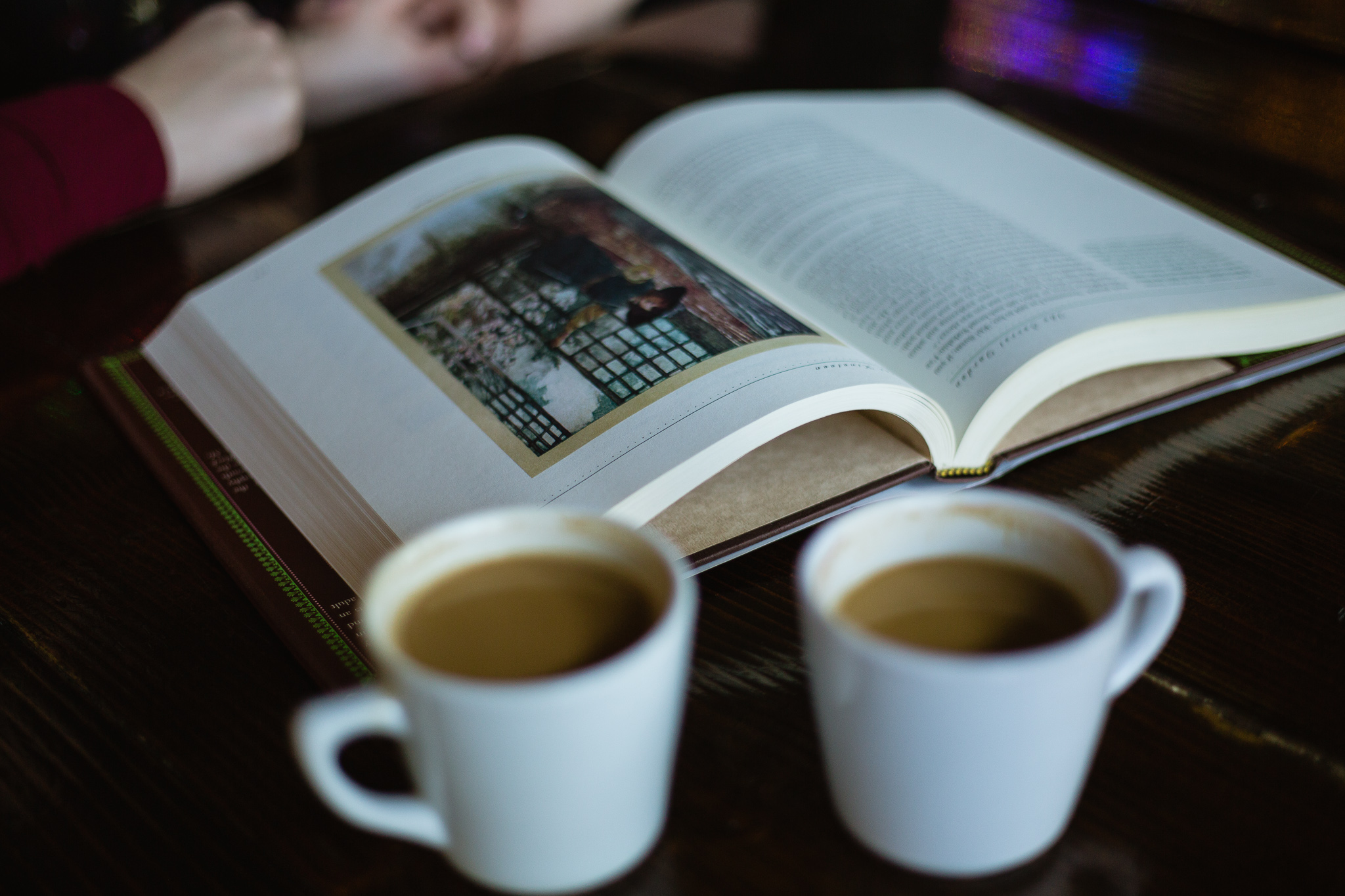 Close up image of book two coffees.