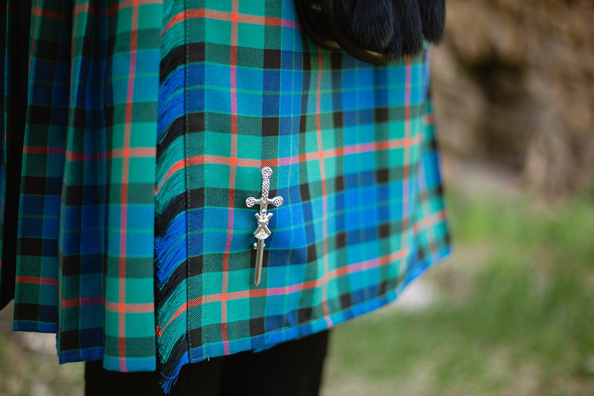 Detail image of the groom's Scottish kilt by wedding photographer PMA Photography.