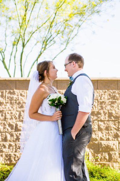 Bride and grooms reactions during their first look by Arizona wedding photographer PMA Photography.