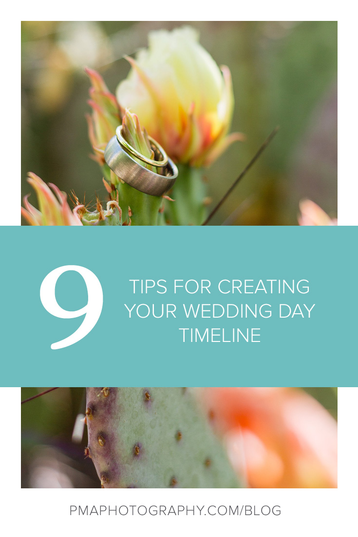 9 tips for creating your wedding day timeline. Wedding planning tips by PMA Photography.
