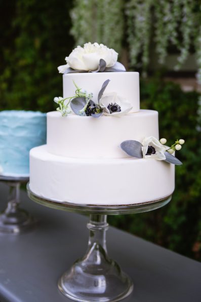 Cake table at Gather Estate wedding reception by Arizona wedding photographer PMA Photography.