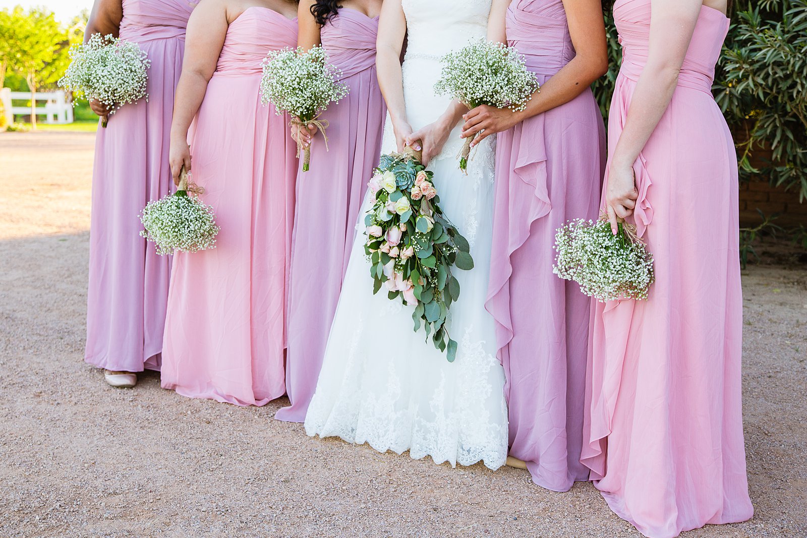 Bride and bridesmaids outfit details by PMA Photography.