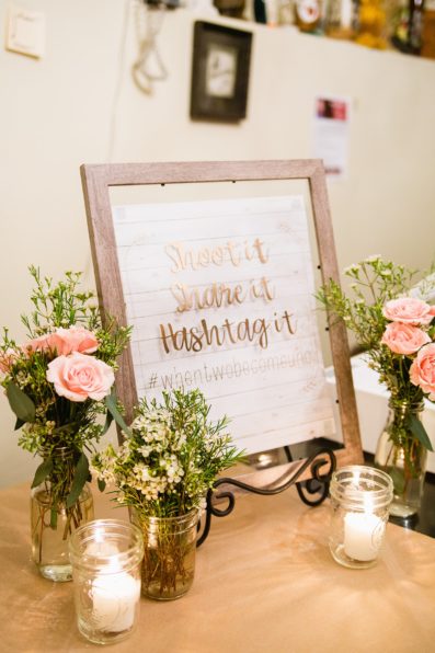 Wedding day hashtag sign at reception by PMA Photography.
