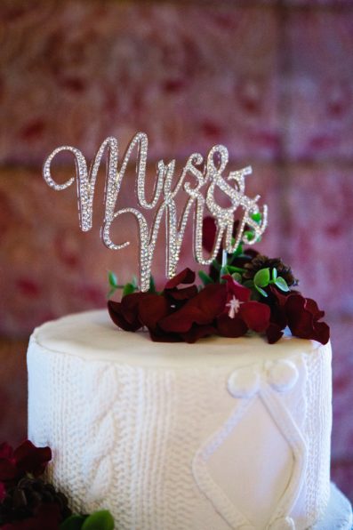 Mrs & Mrs wedding cake topper by PMA Photography.