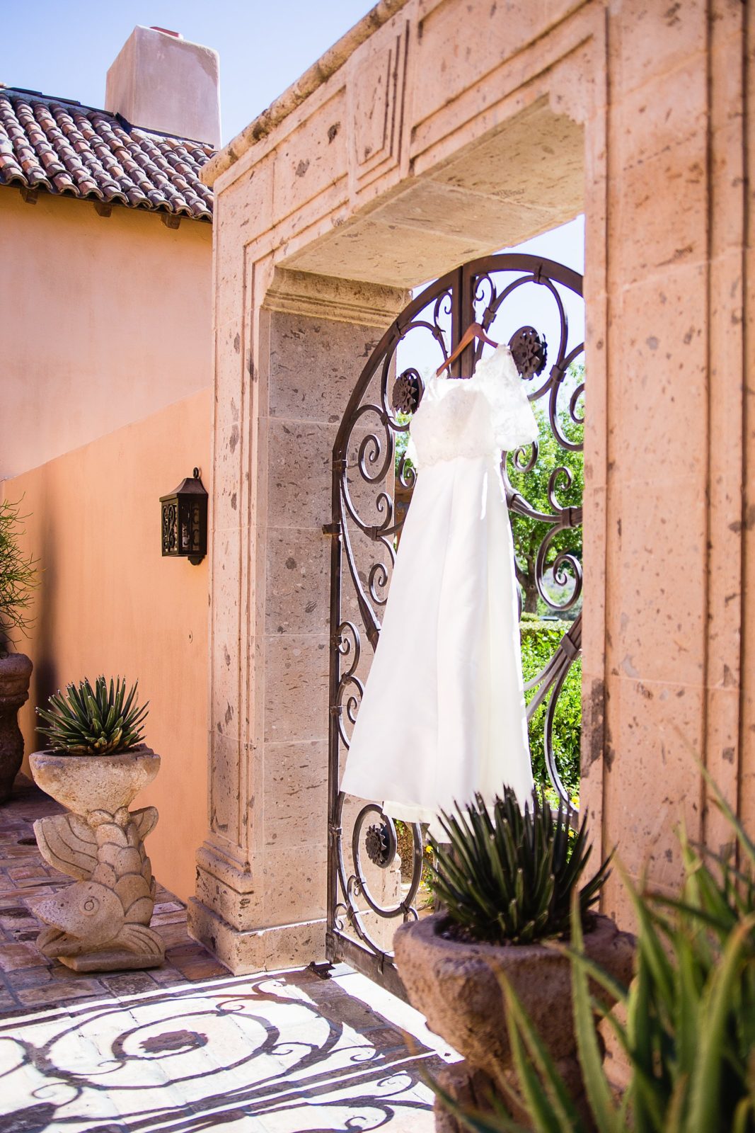 Bride's simple wedding dress for her Superstition Mountain Clubhouse wedding by PMA Photography.