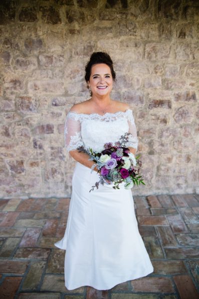 Bride's simple vintage inspired wedding dress for her Superstition Mountain Clubhouse wedding by PMA Photography.