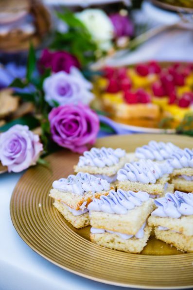 Honey lavender cake at Superstition Mountain Clubhouse wedding reception by Arizona wedding photographer PMA Photography.