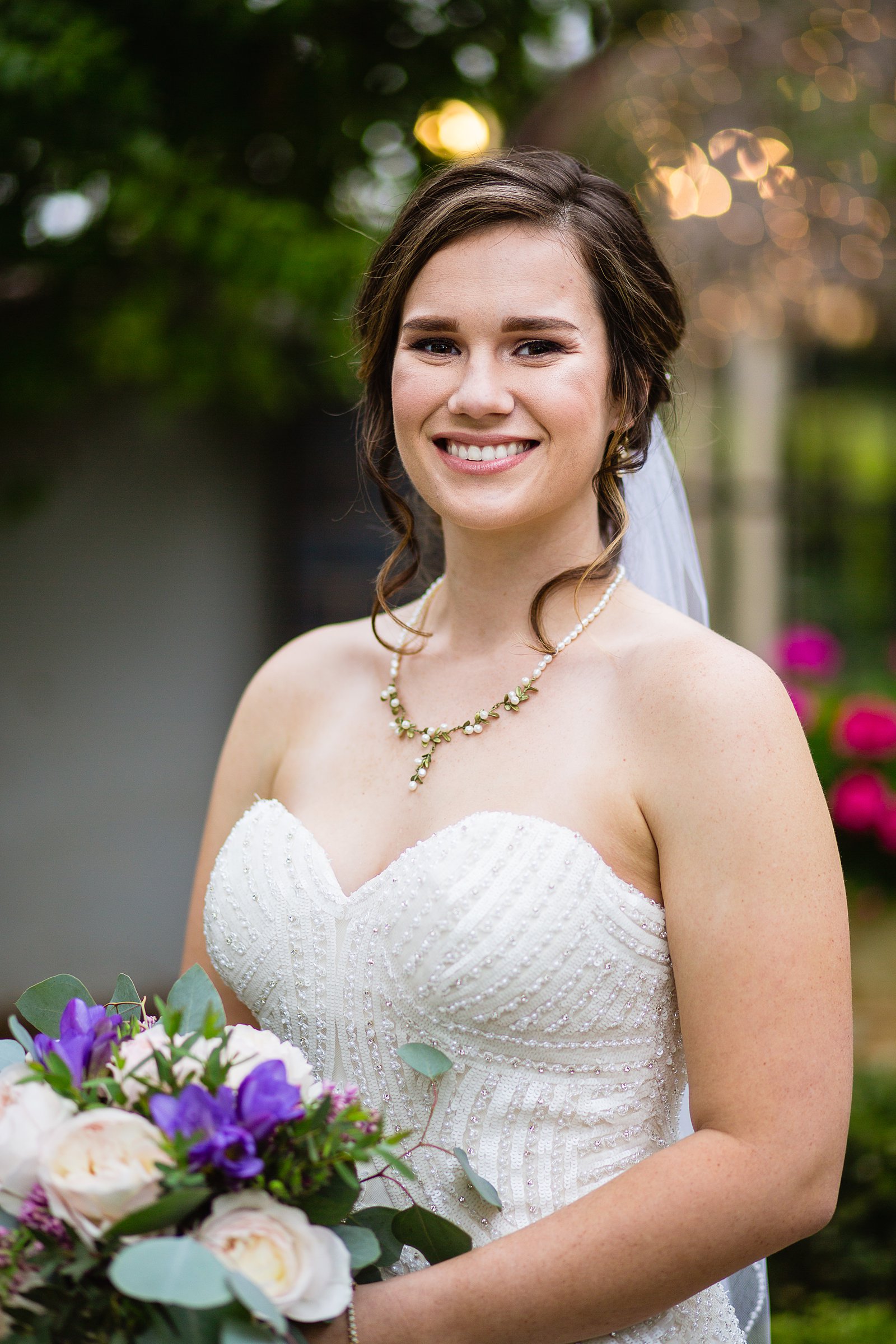 Bride smiling on her wedding day.