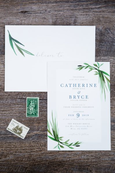 Simple green and garden inspired invitations from Minted by Mesa wedding photographer PMA Photography.