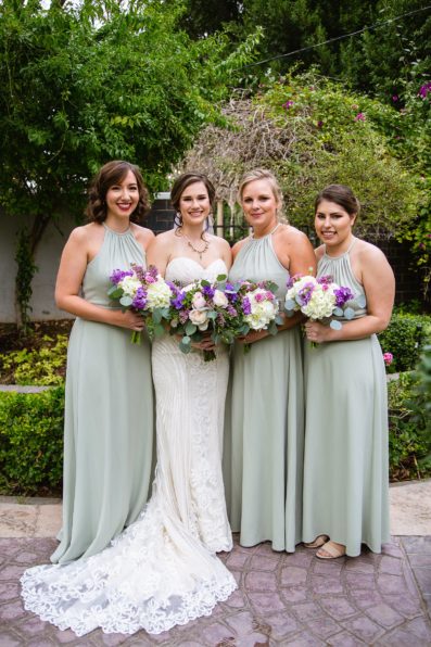 Bride and bridesmaids together at a The Wright House wedding by Arizona wedding photographer PMA Photography.