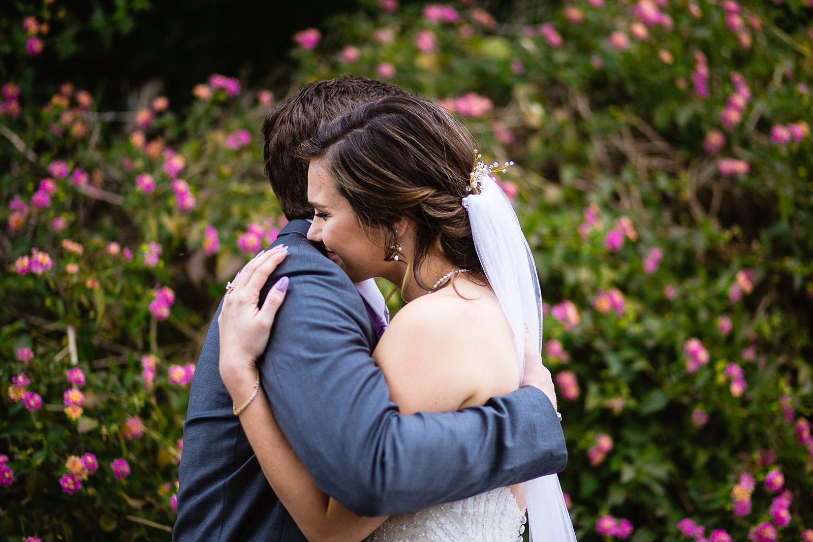 Bride and Groom share an intimate moment at their The Wright House wedding by Arizona wedding photographer PMA Photography.