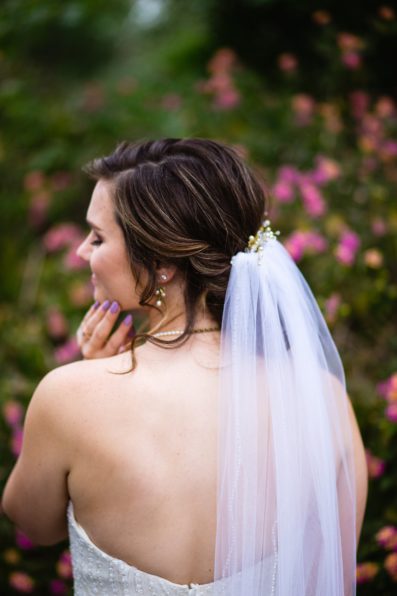 Bride's wedding day updo hair style for her garden wedding by PMA Photography.