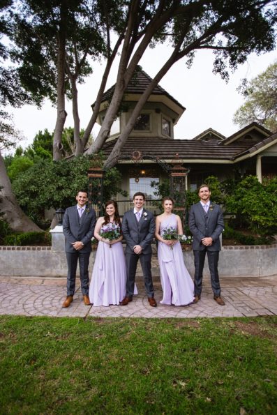 Groom and mixed gender bridal party together at a The Wright House wedding by Arizona wedding photographer PMA Photography.