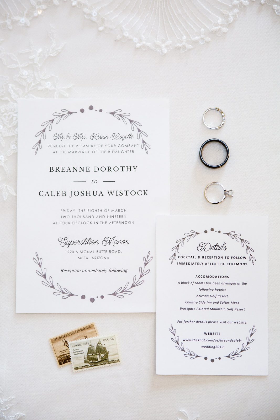 Simple and romantic botanical inspired wedding invitations by PMA Photography.