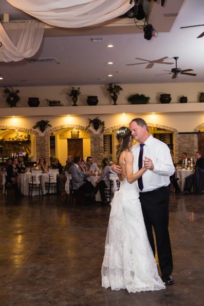 Father daughter dance at a Superstition Manor wedding reception by Arizona wedding photographer PMA Photography.