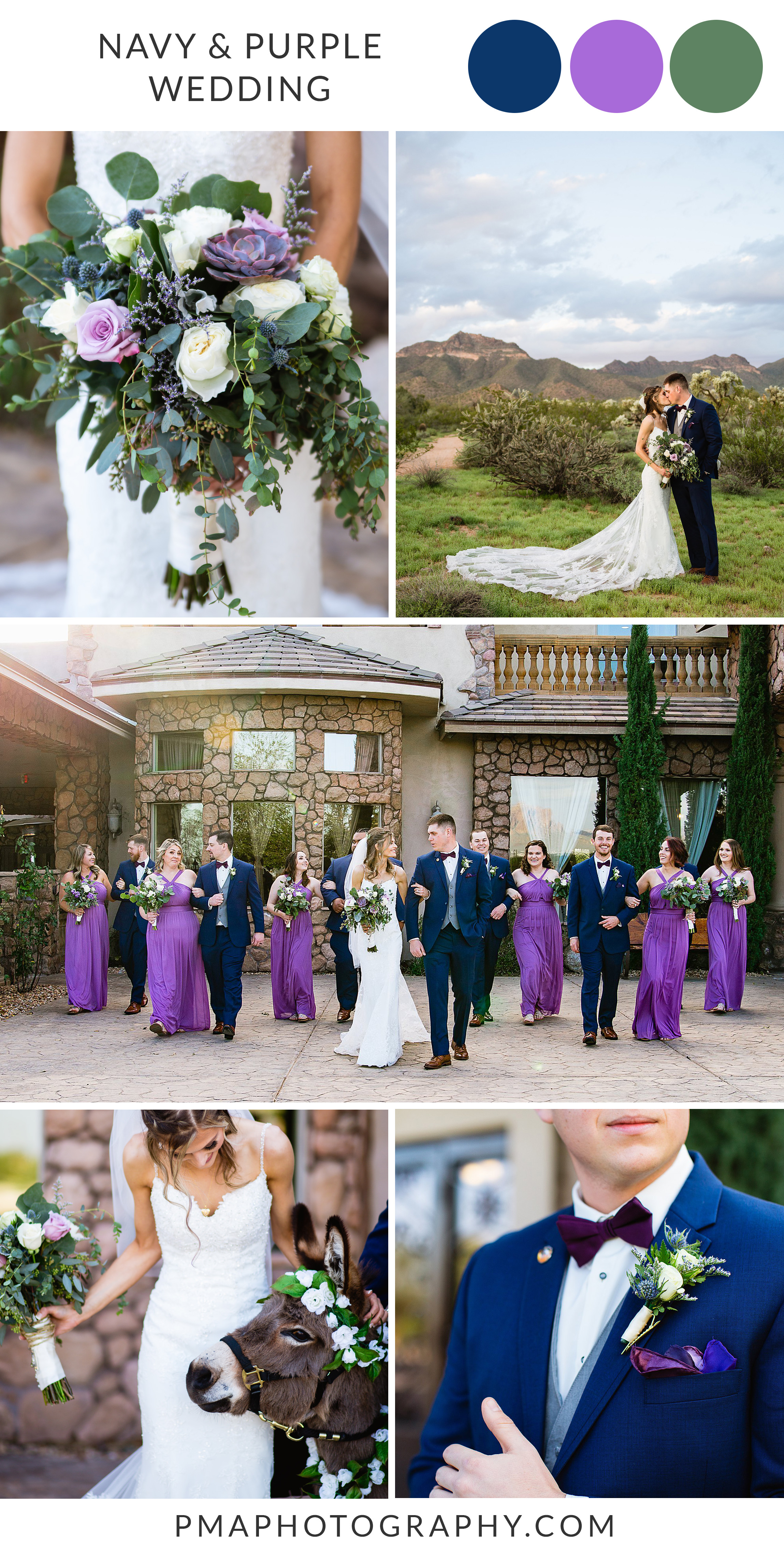 Romantic navy and purple desert wedding mood board from Superstition Manor wedding venue.