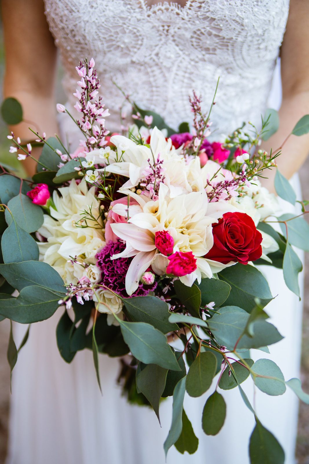 Bride's romantic white and pink bouquet by PMA Photography.