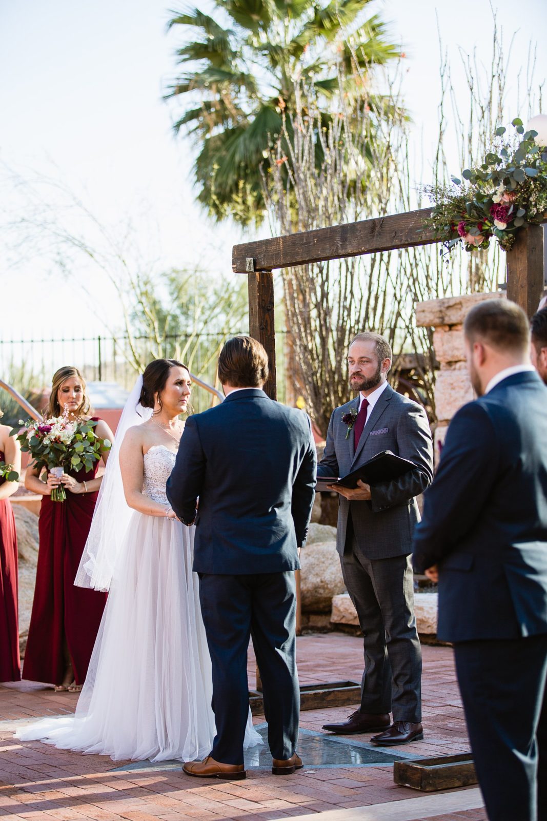 Wedding ceremony at Arizona Heritage Center at Papago Park by Arizona wedding photographer PMA Photography.