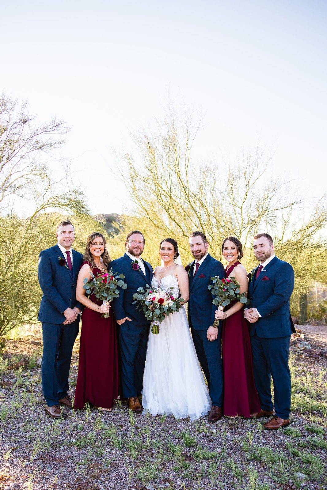Bridal party together at a Arizona Heritage Center at Papago Park wedding by Arizona wedding photographer PMA Photography.