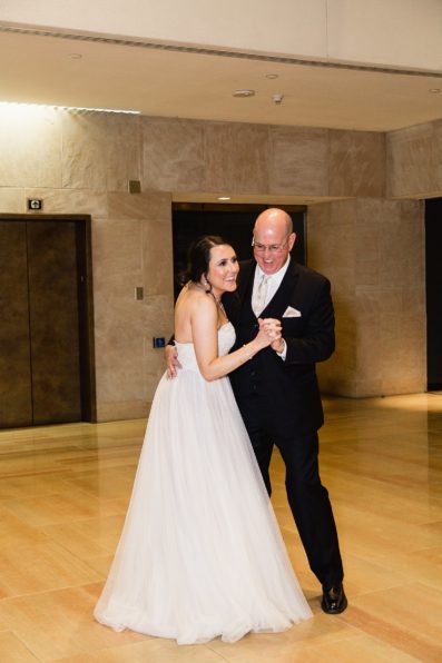Father Daughter dance with guests at Arizona Heritage Center at Papago Park wedding reception by Tempe wedding photographer PMA Photography