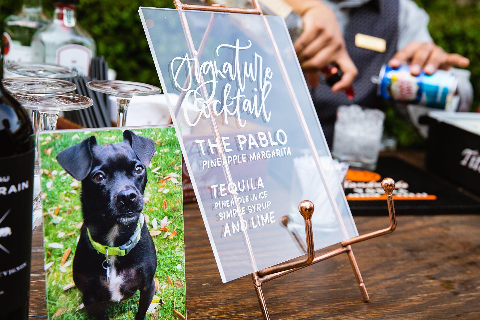 Bride and groom's signature cocktail named after their dog by PMA Photography.