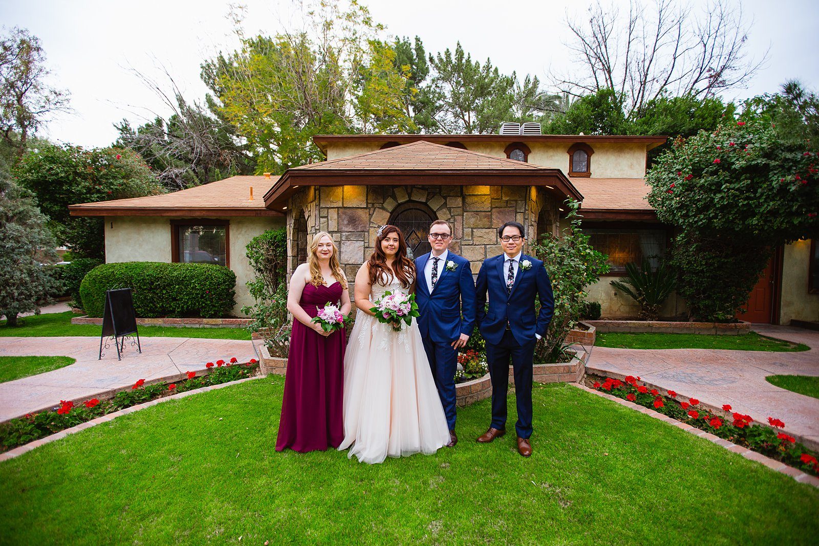 Bridal party together at a The Wright House Provencal wedding by Arizona wedding photographer PMA Photography.