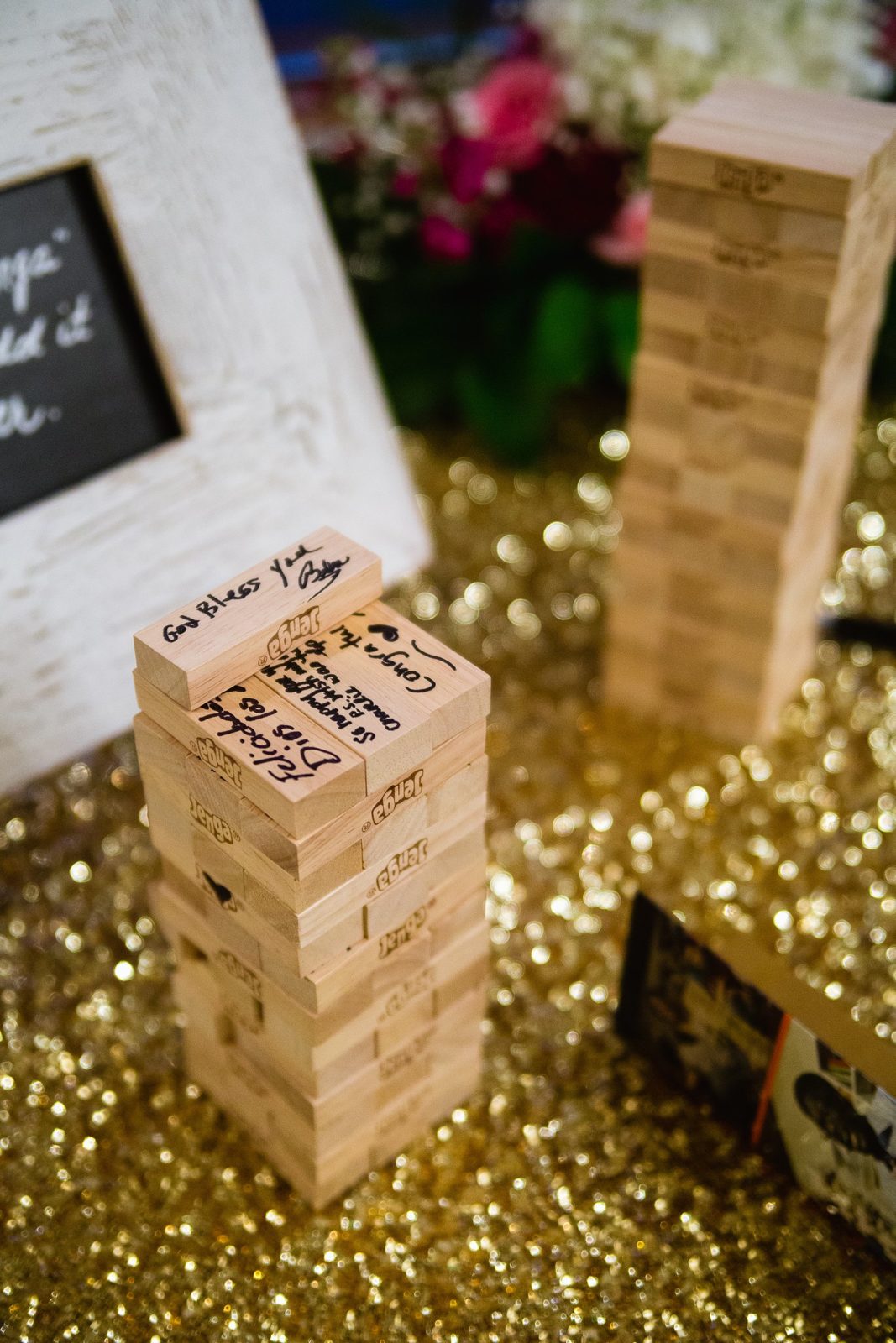 Jenga wedding guest book by PMA Photography.