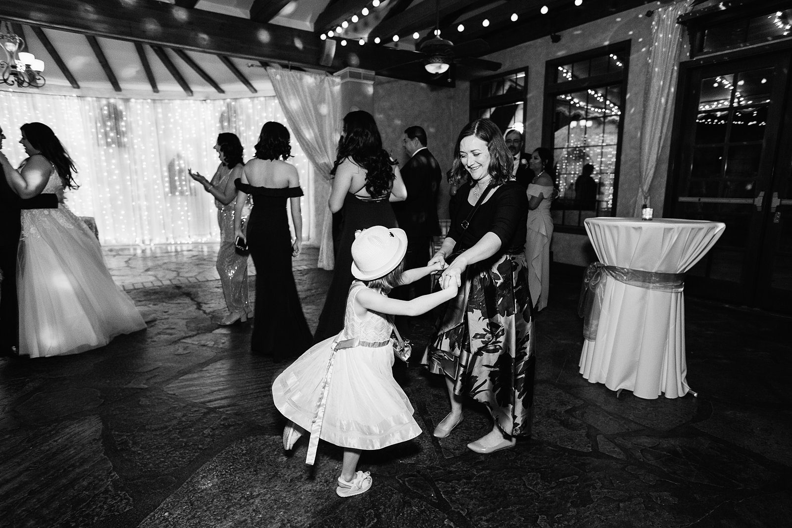 Guests dancing at a Wright House Provencal wedding reception by PMA Photography.