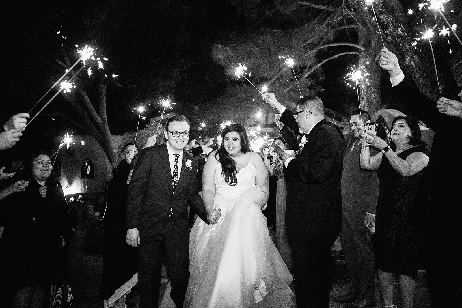 Sparkler exit at wedding reception by PMA Photography.