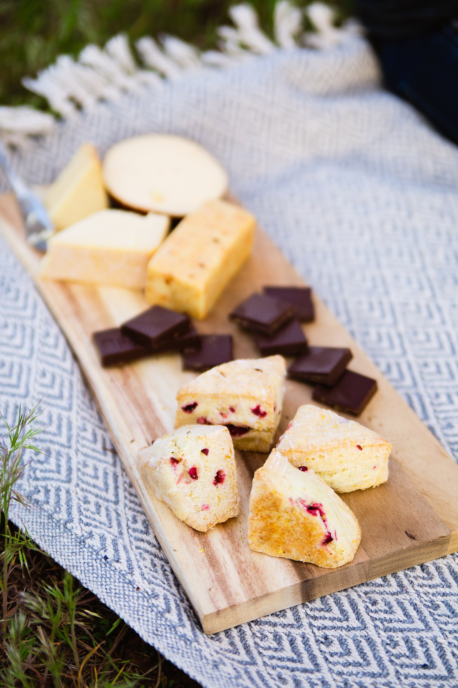 Scones, chocolate, and cheese for a Sedona picnic engagement session by PMA Photography.