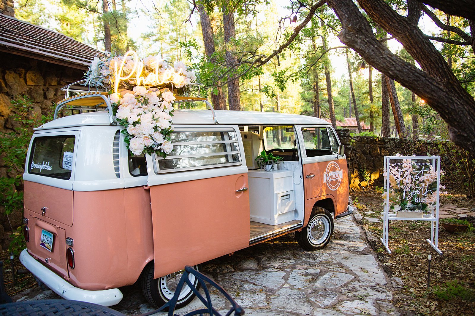 Crusin' Photo Booth VW Bus at wedding Colton House reception by PMA Photography.