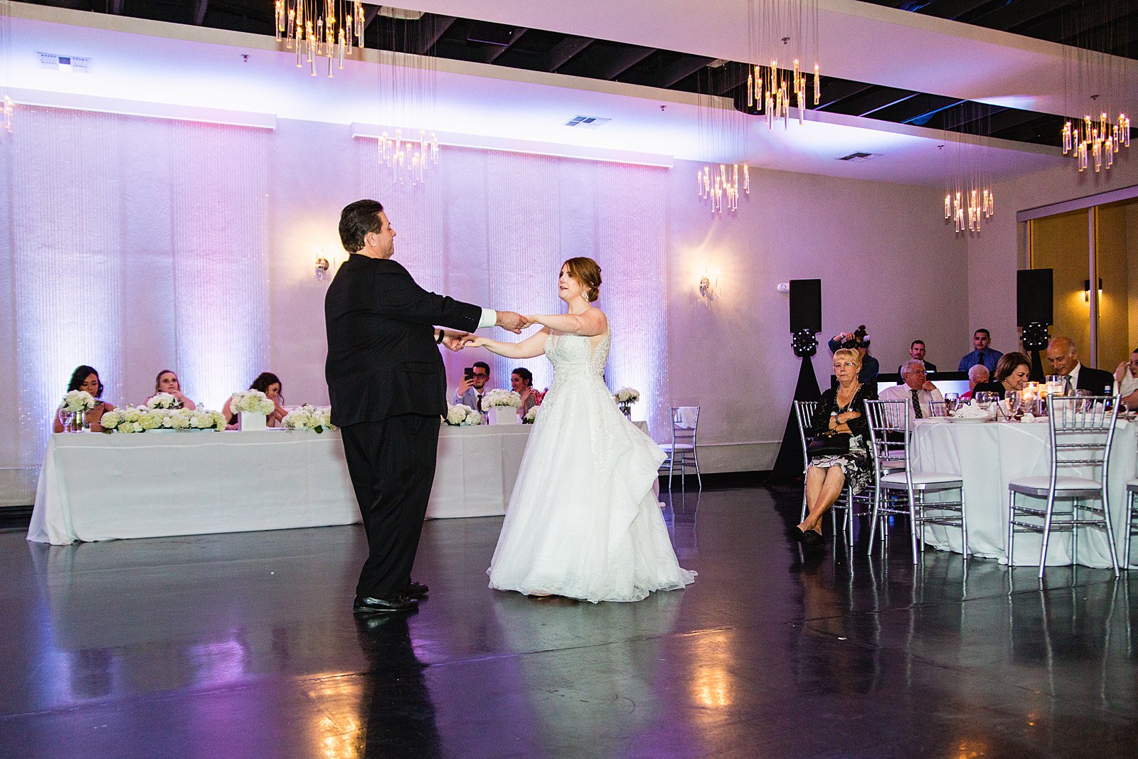 Father daughter dance at SoHo63 wedding reception by Chandler wedding photographer PMA Photography