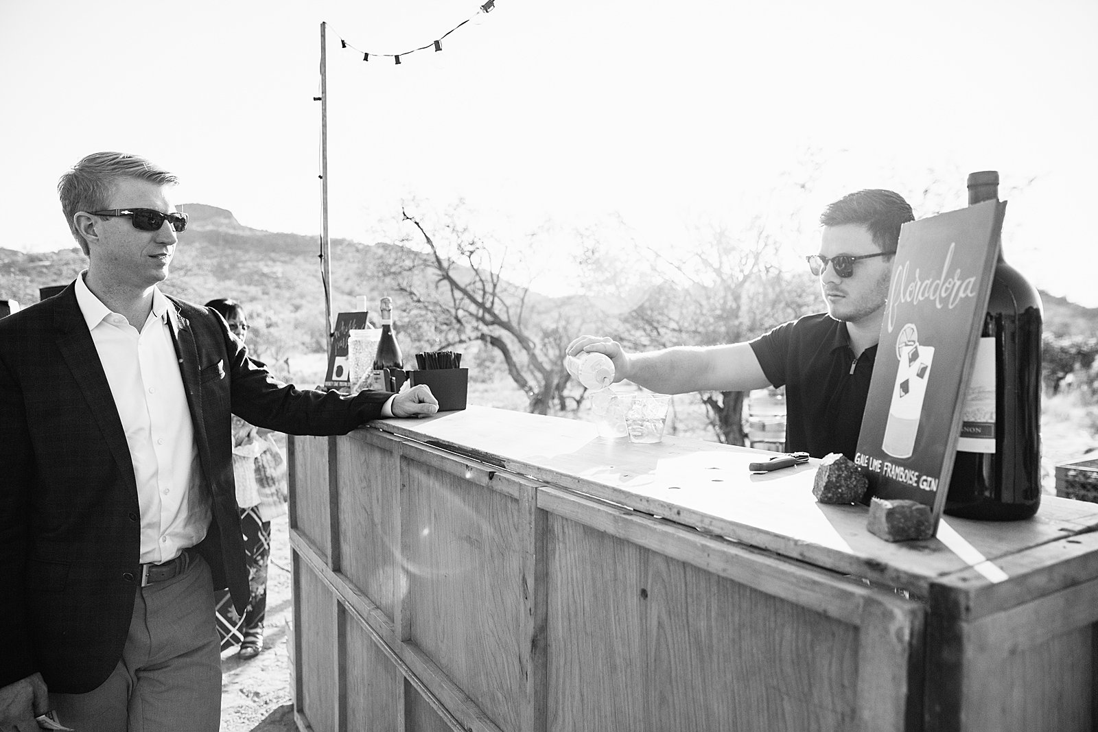 Cocktail hour at a Cloth and Flame wedding in the Superstition Mountains by Phoenix wedding photographer PMA Photography.