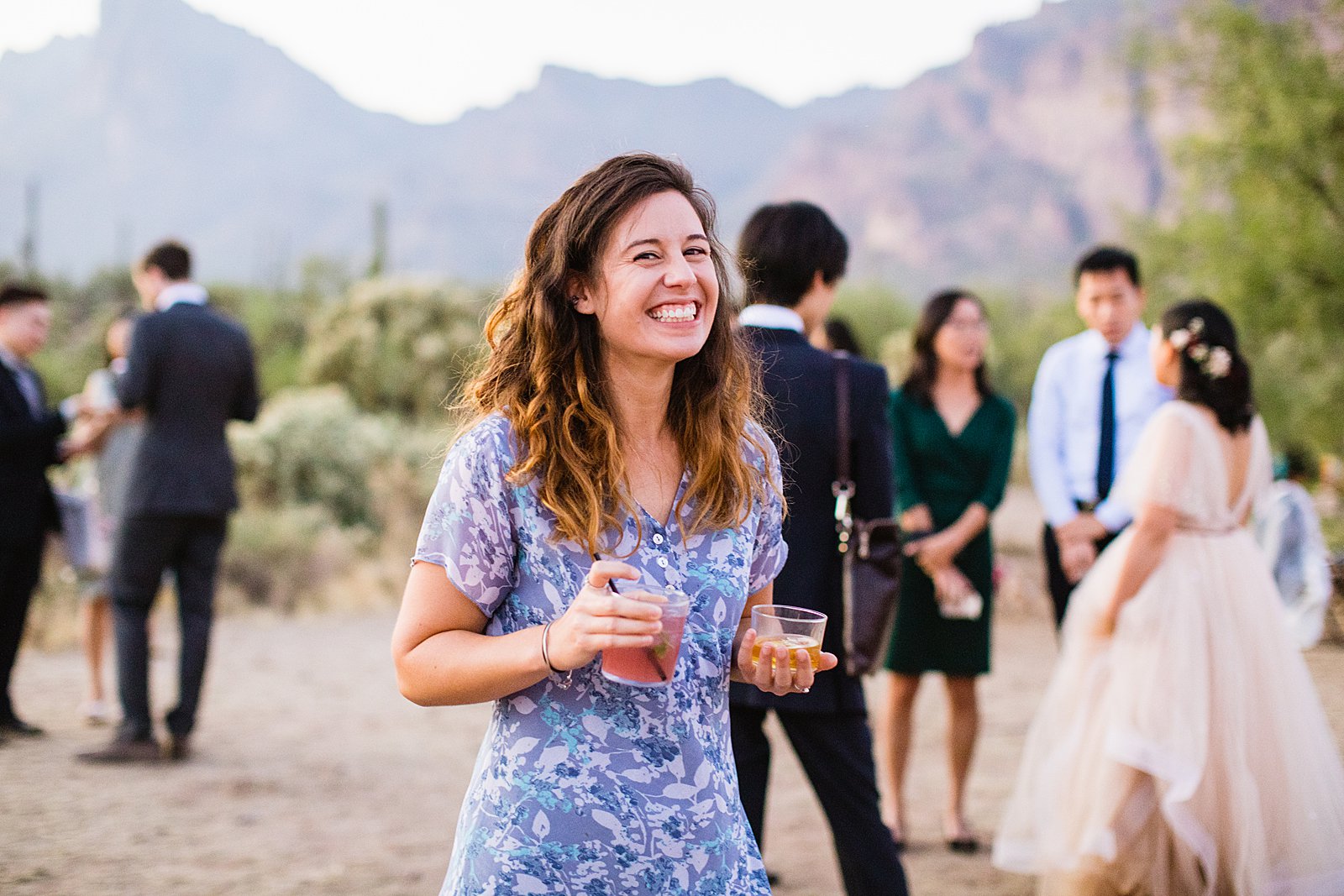 Cocktail hour at a Cloth and Flame wedding in the Superstition Mountains by Phoenix wedding photographer PMA Photography.