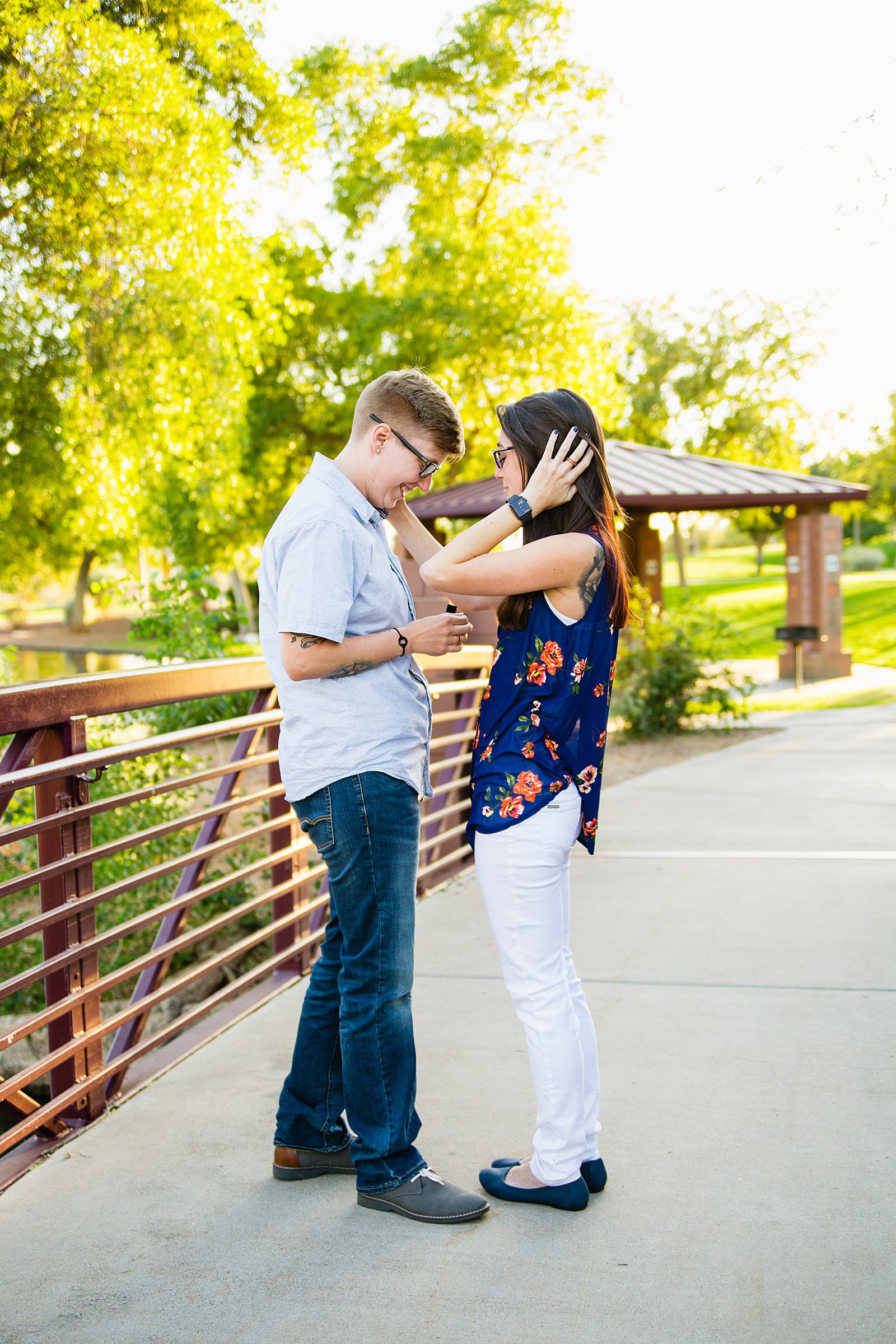 Surprise engagement session during an Anthem Park couples session by Phoenix wedding photographer PMA Photography.