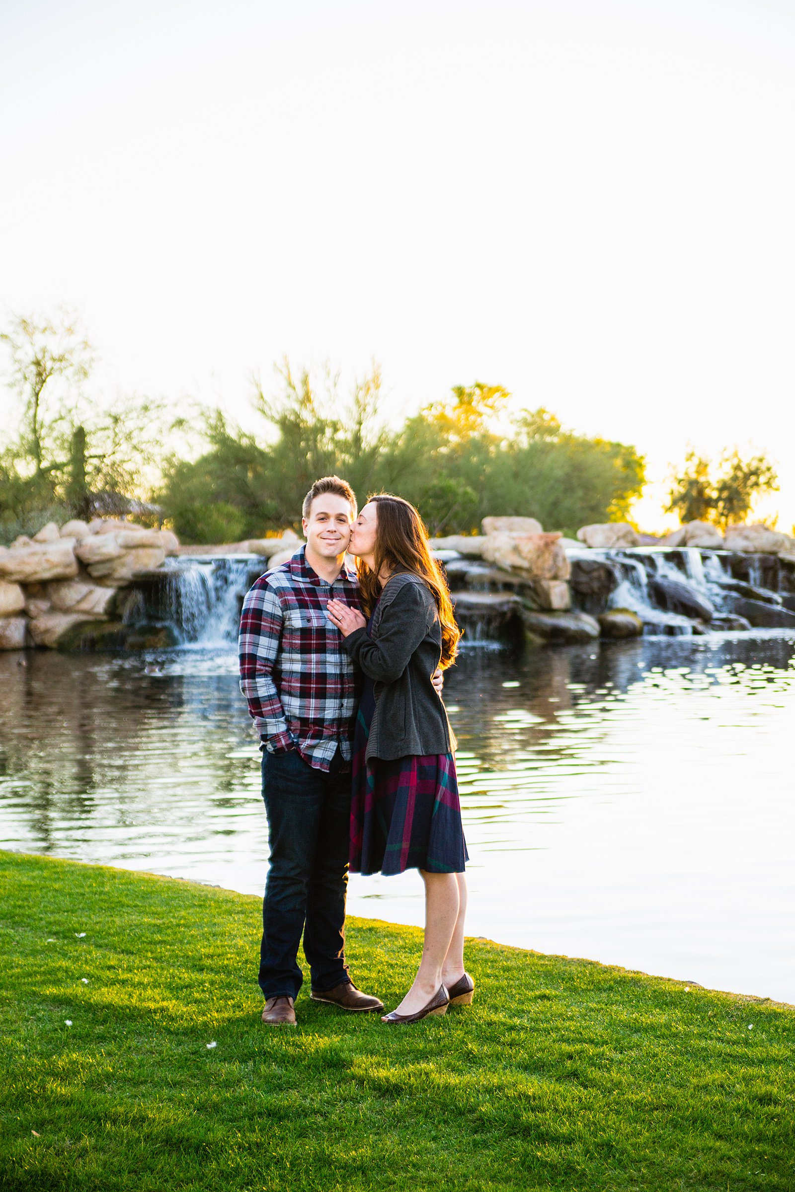Couple pose for their Anthem Park engagement session by Phoenix wedding photographer PMA Photography.