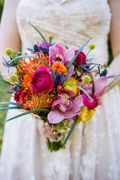Bride's bold colorful bouquet by PMA Photography.