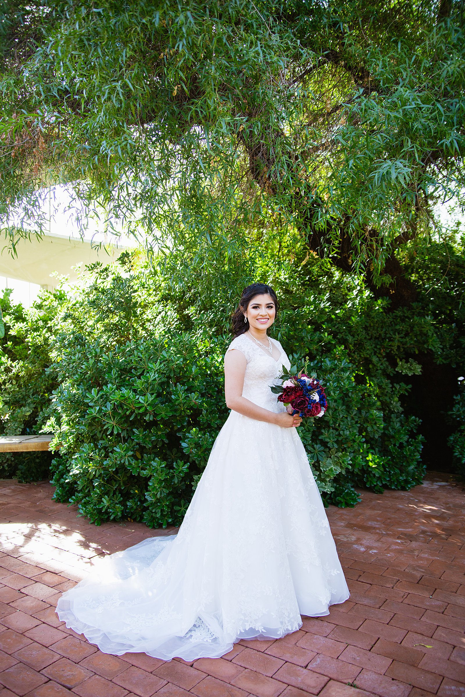 Bride's simple garden wedding dress for her Valley Garden Center wedding by PMA Photography.