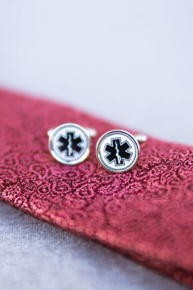 Groom's unique EMT cufflinks by PMA Photography.