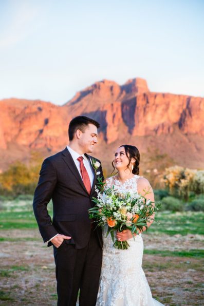 Bride and Groom pose for their The Paseo wedding by Apache Junction wedding photographer PMA Photography.