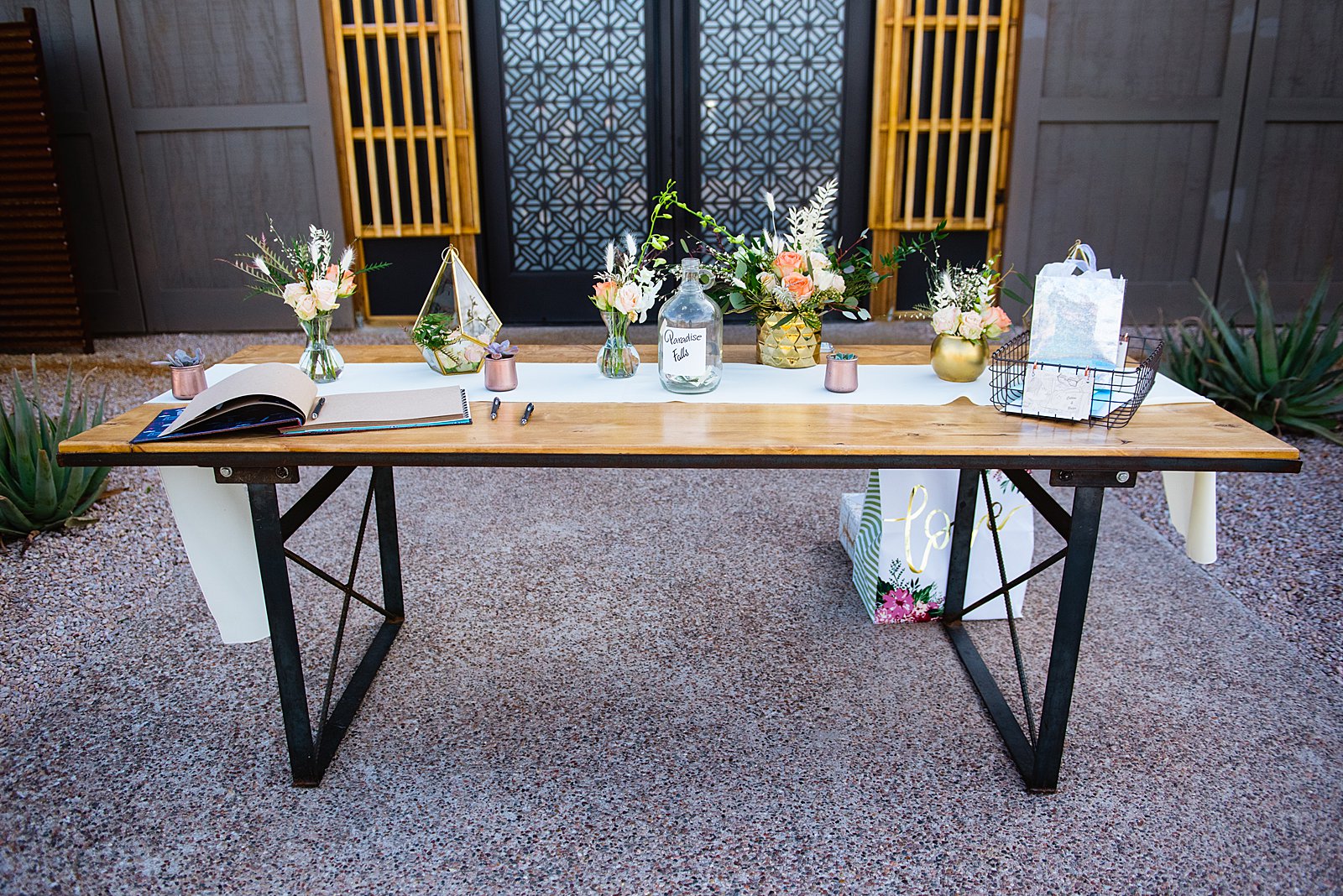 Disney's up themed gift table at The Paseo wedding reception by Apache Junction wedding photographer PMA Photography.
