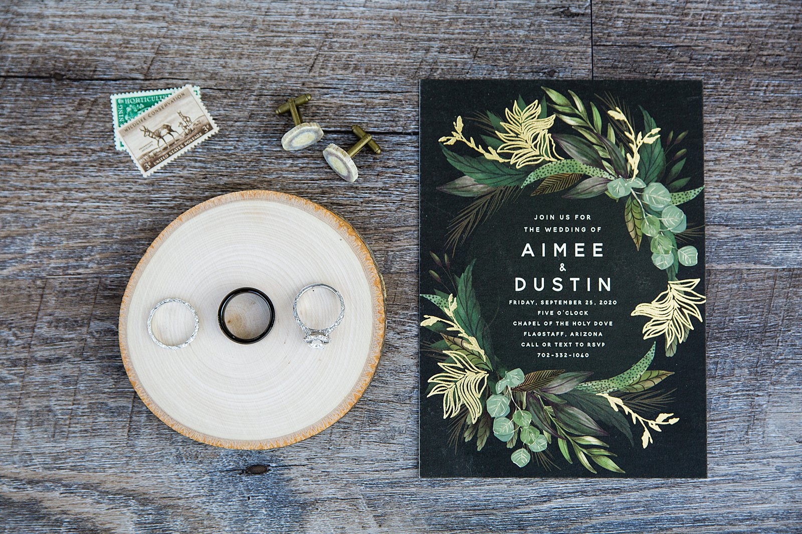 Green floral wedding invitation details for our outdoor wedding by PMA Photography.