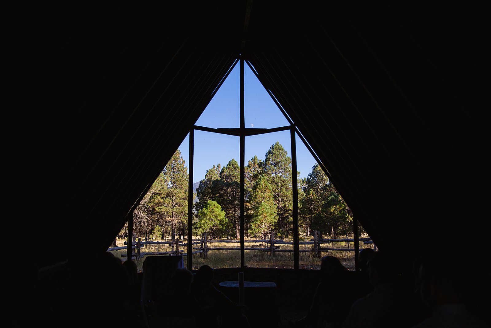 View from the inside of Chapel of the Holy Dove by Flagstaff wedding photographer PMA Photography.