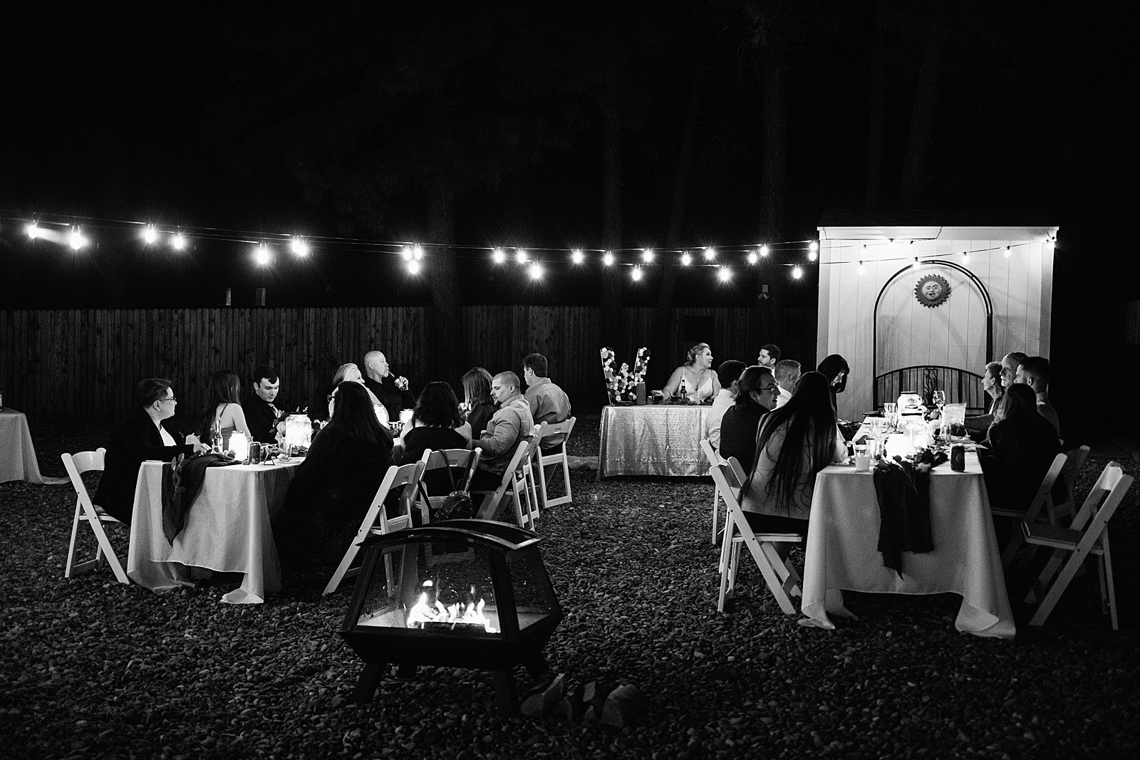 Intimate backyard wedding reception by Arizona wedding photographer PMA Photography.
